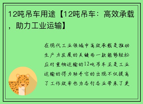 12吨吊车用途【12吨吊车：高效承载，助力工业运输】