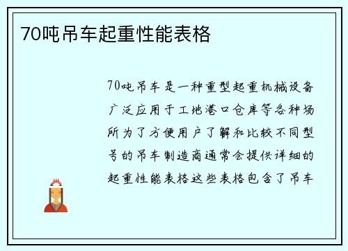 70吨吊车起重性能表格